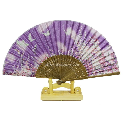Fächer Handfächer aus Bambus & Leinen braun lila violett weiß Blumen Schmetterlinge Handarbeit 6713 - zum Schließen ins Bild klicken